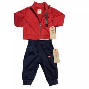 Levi's Baby Infant Boy's Full Zip Jacket & Jogger Outfit 6-9Months Navy Blue/Red